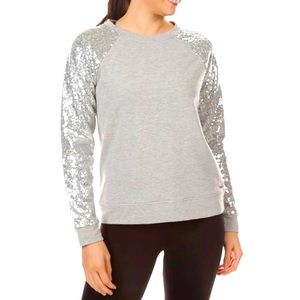 Andrew Marc Performance Sequin Pullover Silver